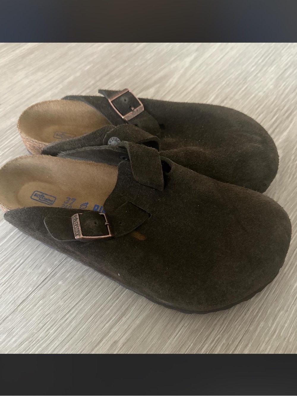 Dark Brown Suede Clog with Adjustable Buckle Boston Birkenstock